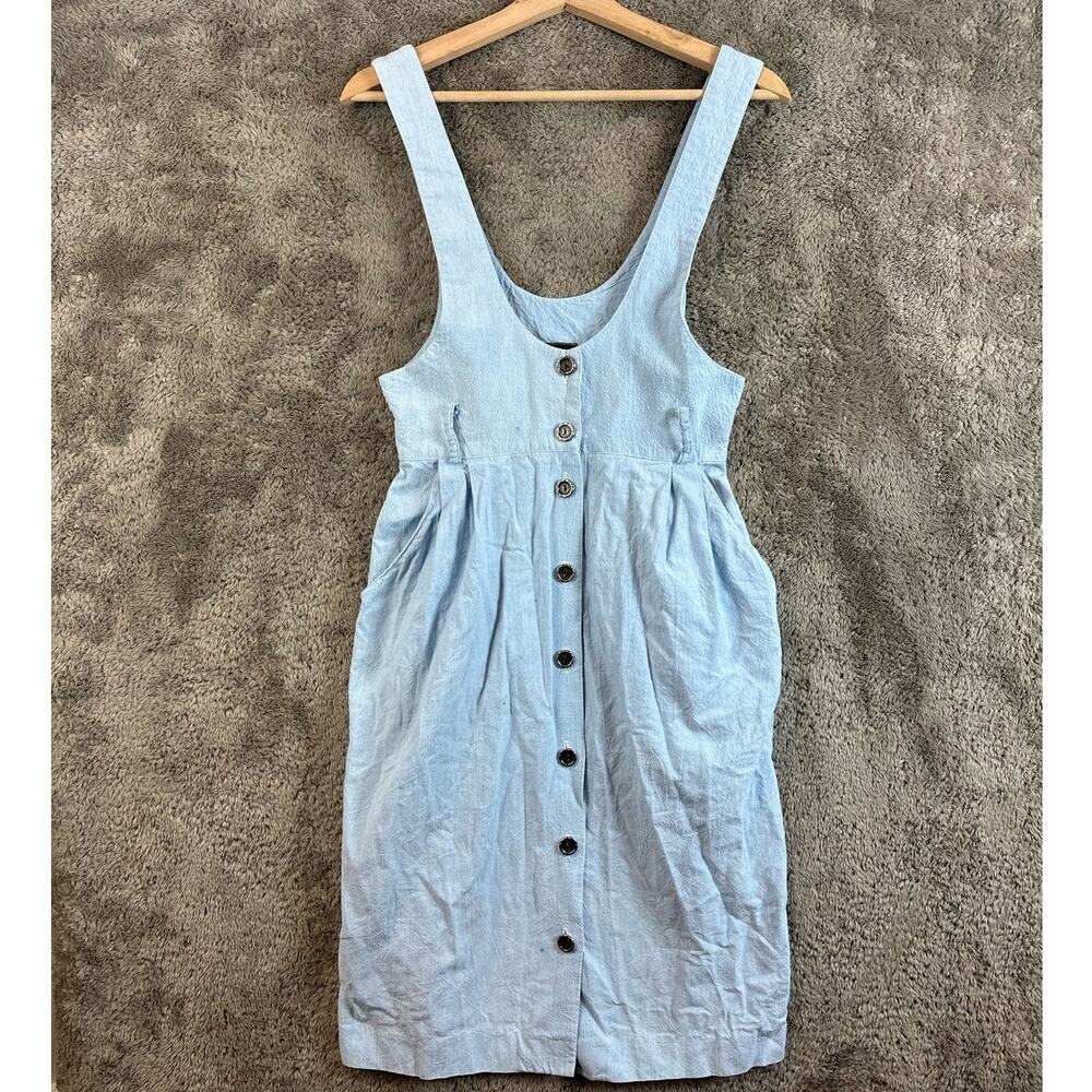 Vintage 80s Pleated Denim Jumper Dress JSJ John Roberts Light Wash Button Down